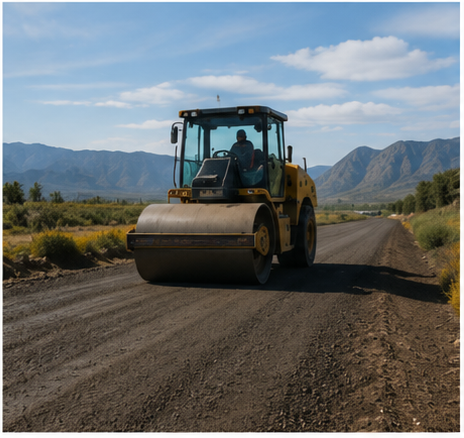 Smooth-drum compactor finishing a Build A Road® stabilized surface